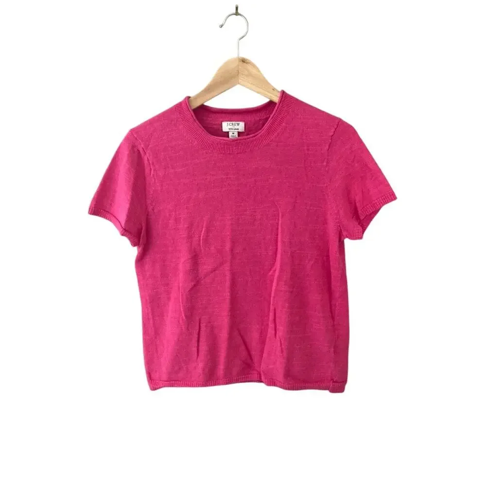 J. Crew Short Sleeve Linen-blend Crewneck Sweater - Pink Medium